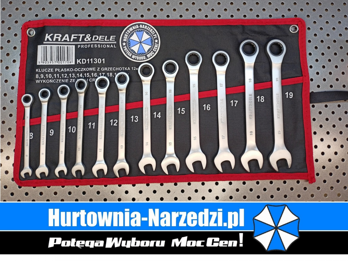 Klucze płasko-oczkowe z grzechotką CrV 8 - 19 mm 12-el. Kraft&Dele