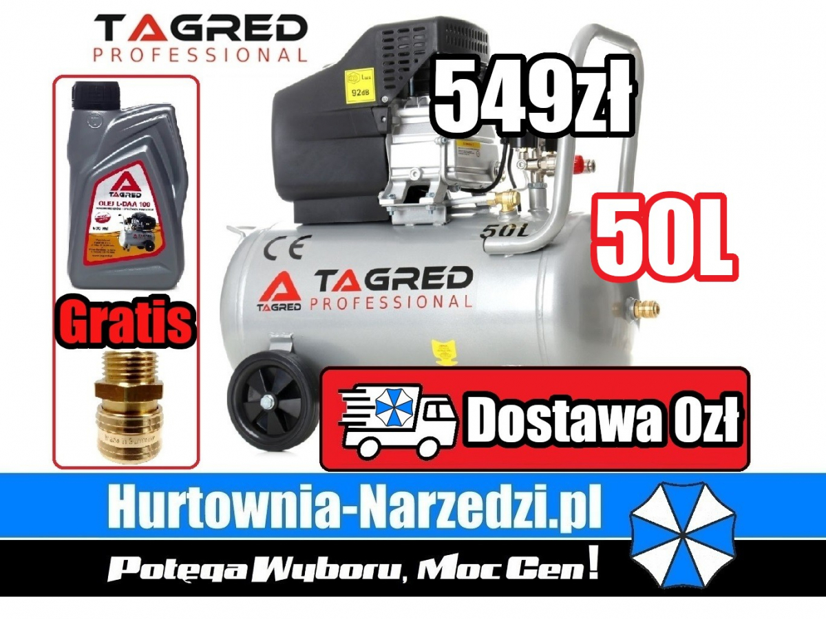 Kompresor Olejowy 50L/ 3,8KM / 230V Tagred TA301 + gratis